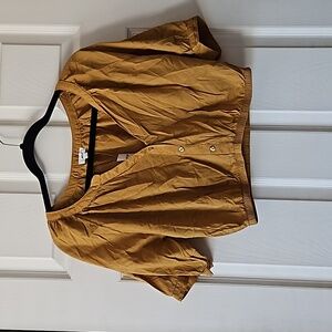 Aerie,NWT, Cropped Top,VNeck Short Puff Sleeves Elastic Waist Mustard Br…